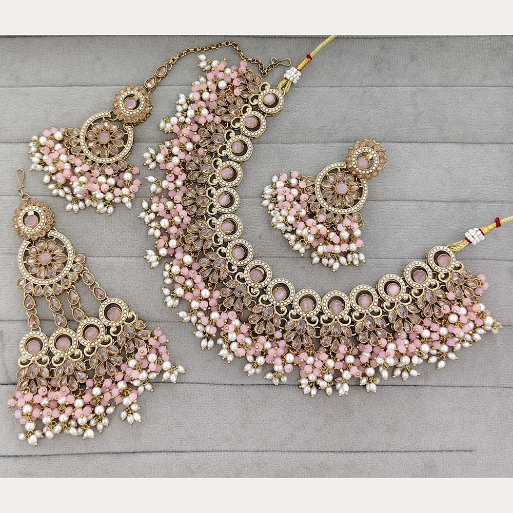 Rajwadi Collection Glam Crystal Stone And Pearl Traditional Necklace Set