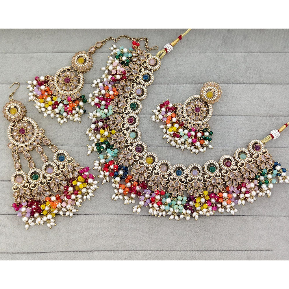Rajwadi Collection Glam Crystal Stone And Pearl Traditional Necklace Set