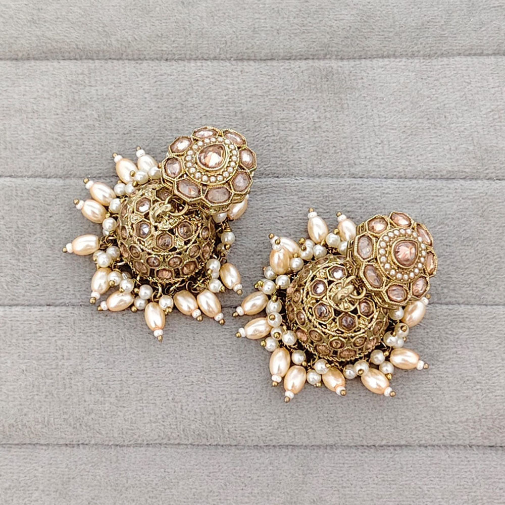 Rajwadi Collection Royal Crystal Stone Pearl And Beads Jhumki Earrings