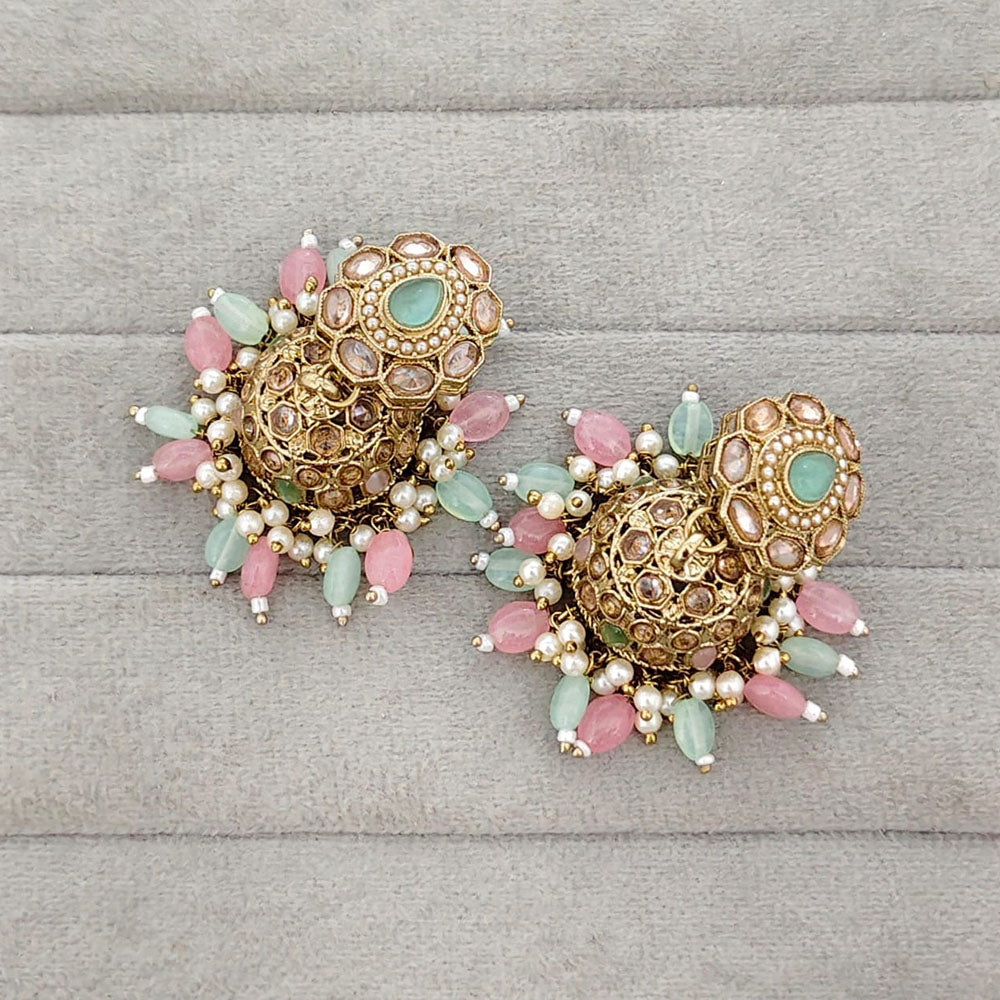 Rajwadi Collection Royal Crystal Stone Pearl And Beads Jhumki Earrings