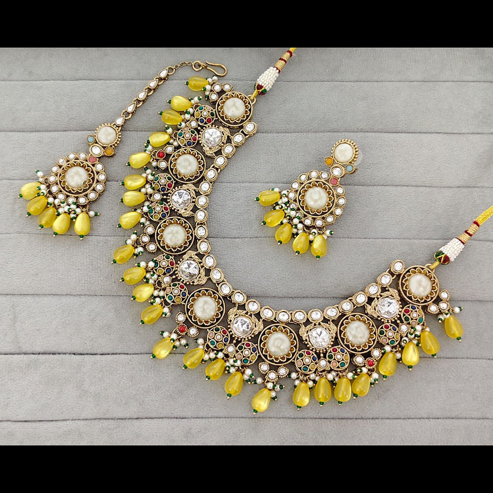 Rajwadi Collection Graceful Pota Stone And Pearl Necklace Set With Earrings
