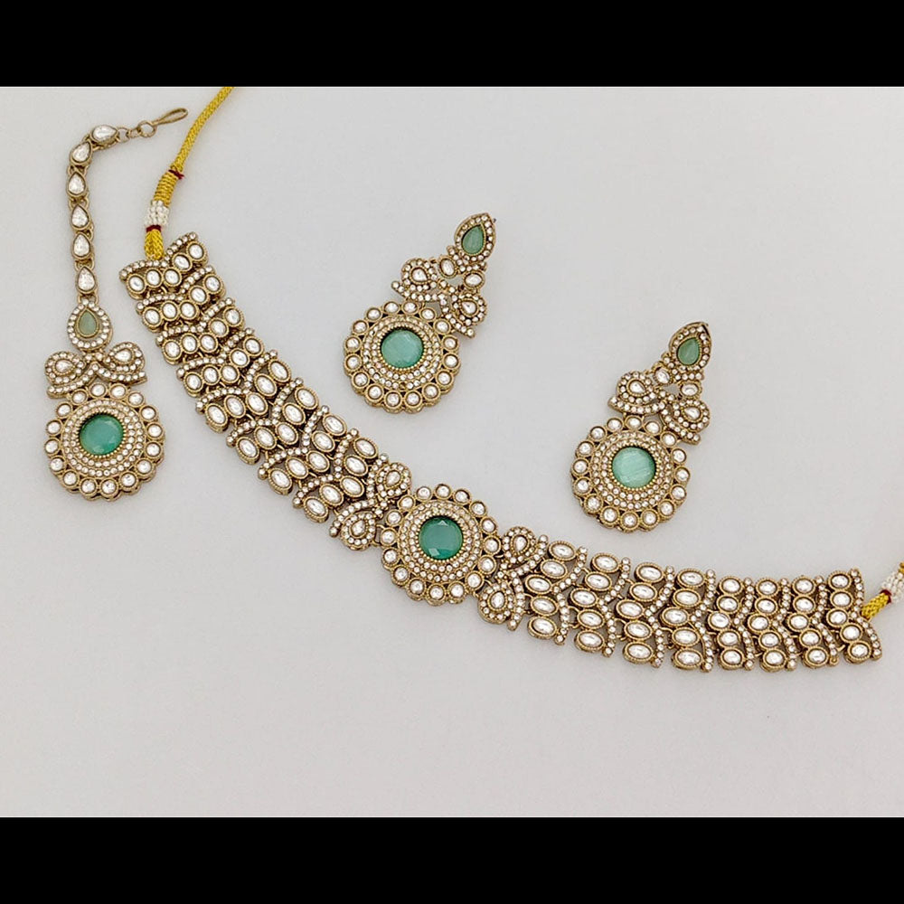 Rajwadi Collection Graceful Pota Stone And Austrian Stone Choker Necklace Set With Earrings