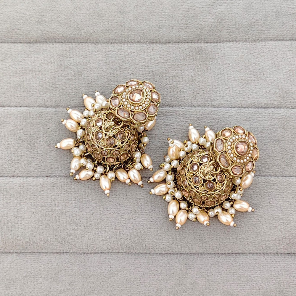 Rajwadi Collection Sparkling Crystal Stone And Beads Jhumki Earrings