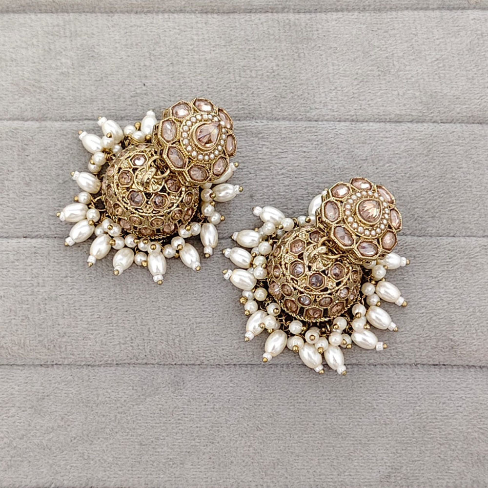 Rajwadi Collection Sparkling Crystal Stone And Beads Jhumki Earrings