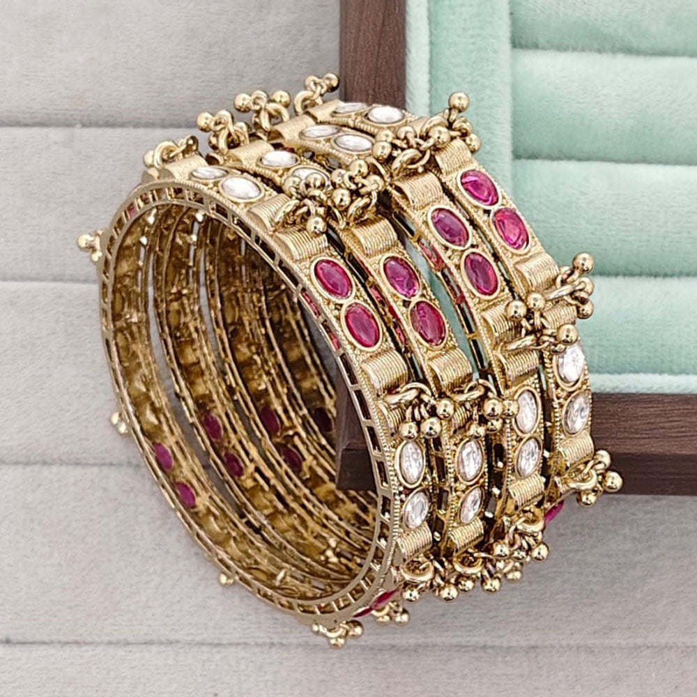 Rajwadi Collection Heritage Pota Stone And Pearl Bangles Set