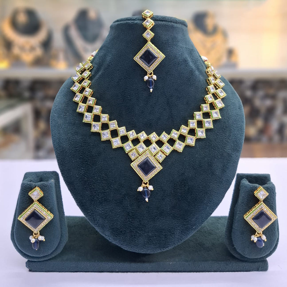 Rajwadi Collection Glam Crystal Stone Beads And Pearl Traditional Necklace Set