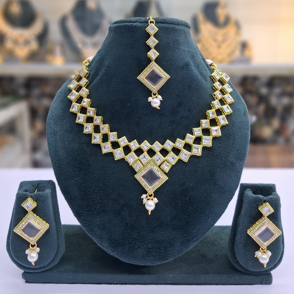 Rajwadi Collection Glam Crystal Stone Beads And Pearl Traditional Necklace Set