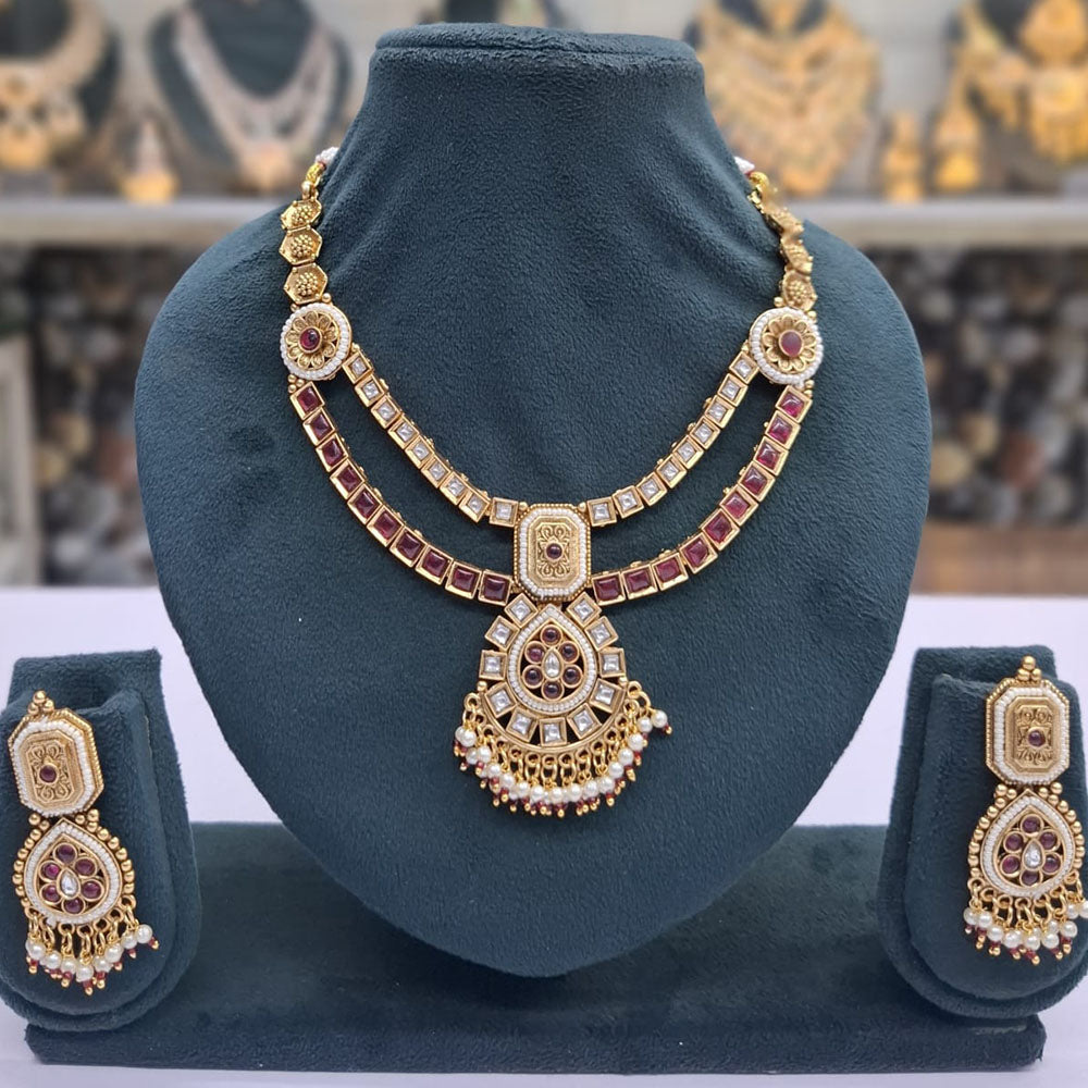 Rajwadi Collection Pota Stone Pearl And Beads Statement Necklace Set