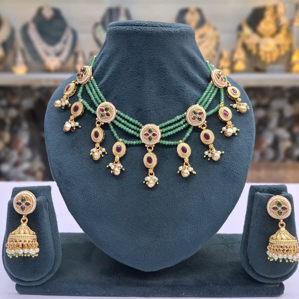 Rajwadi Collection Pota Stone Pearl And Beads Statement Necklace Set