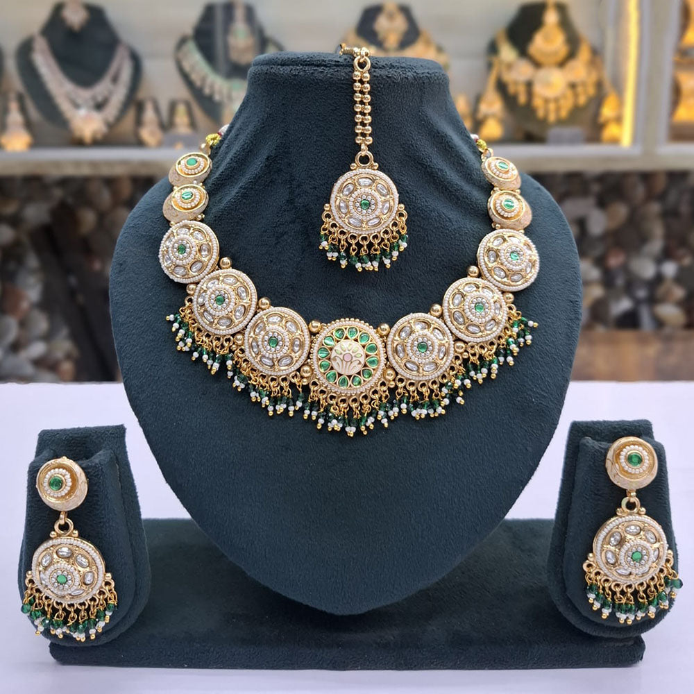 Rajwadi Collection Polki Kundan Pearl And Beads Meenakari Statement Necklace Set