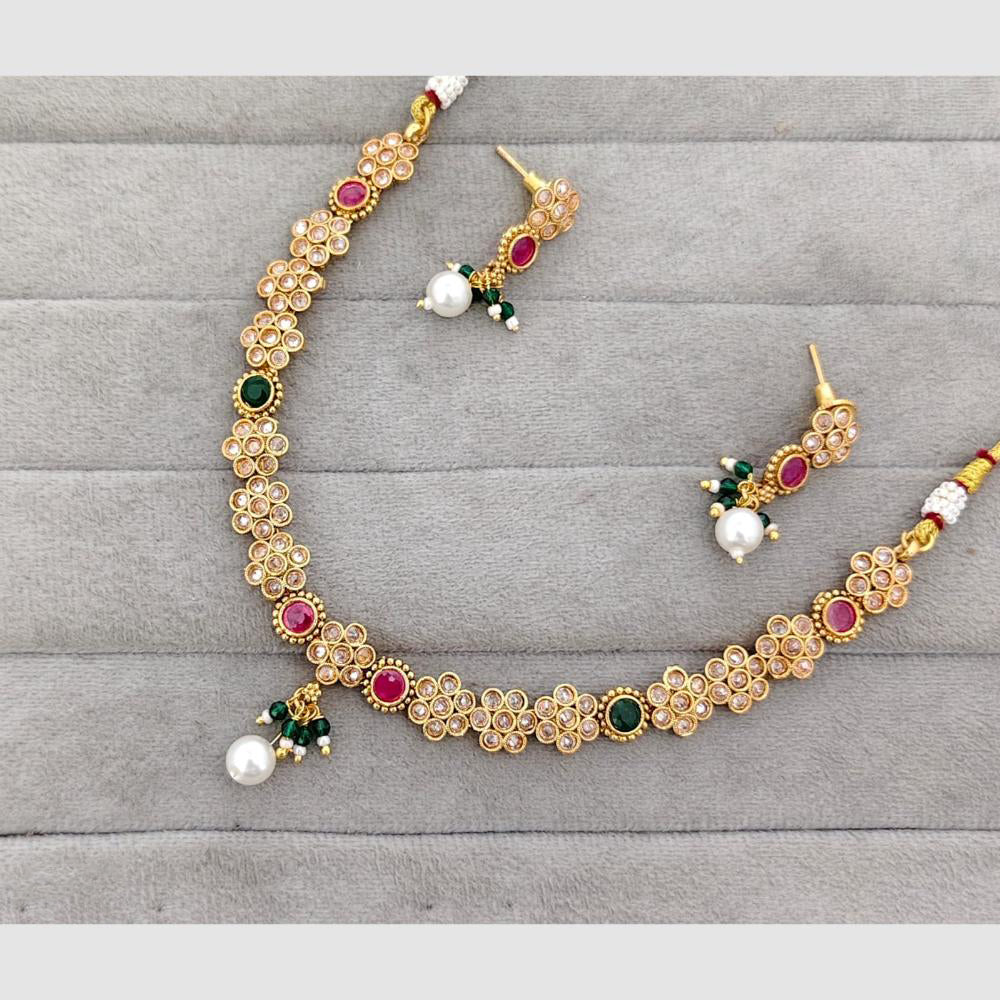 Rajwadi Collection Glam Crystal Stone Beads And Pearl Designer Necklace Set