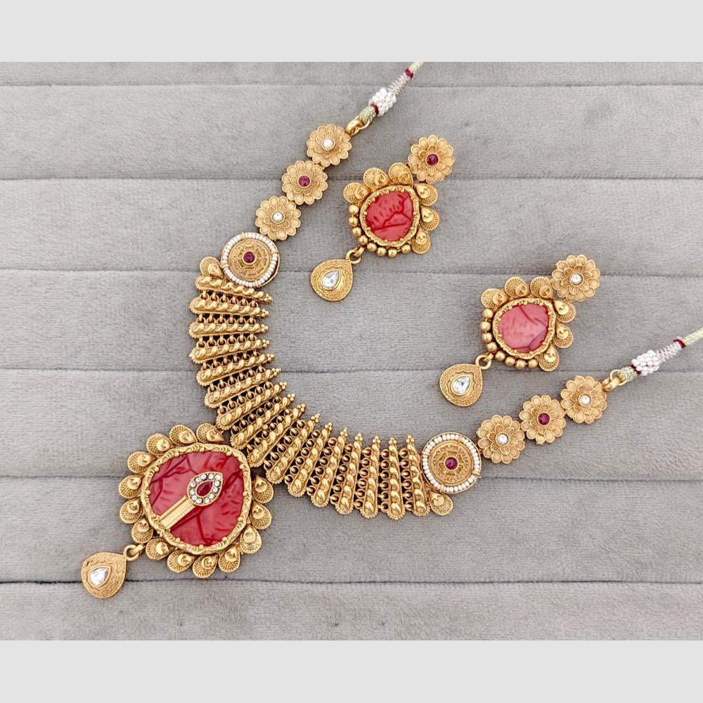Rajwadi Collection Glam Pota Stone And Pearl Traditional Necklace Set