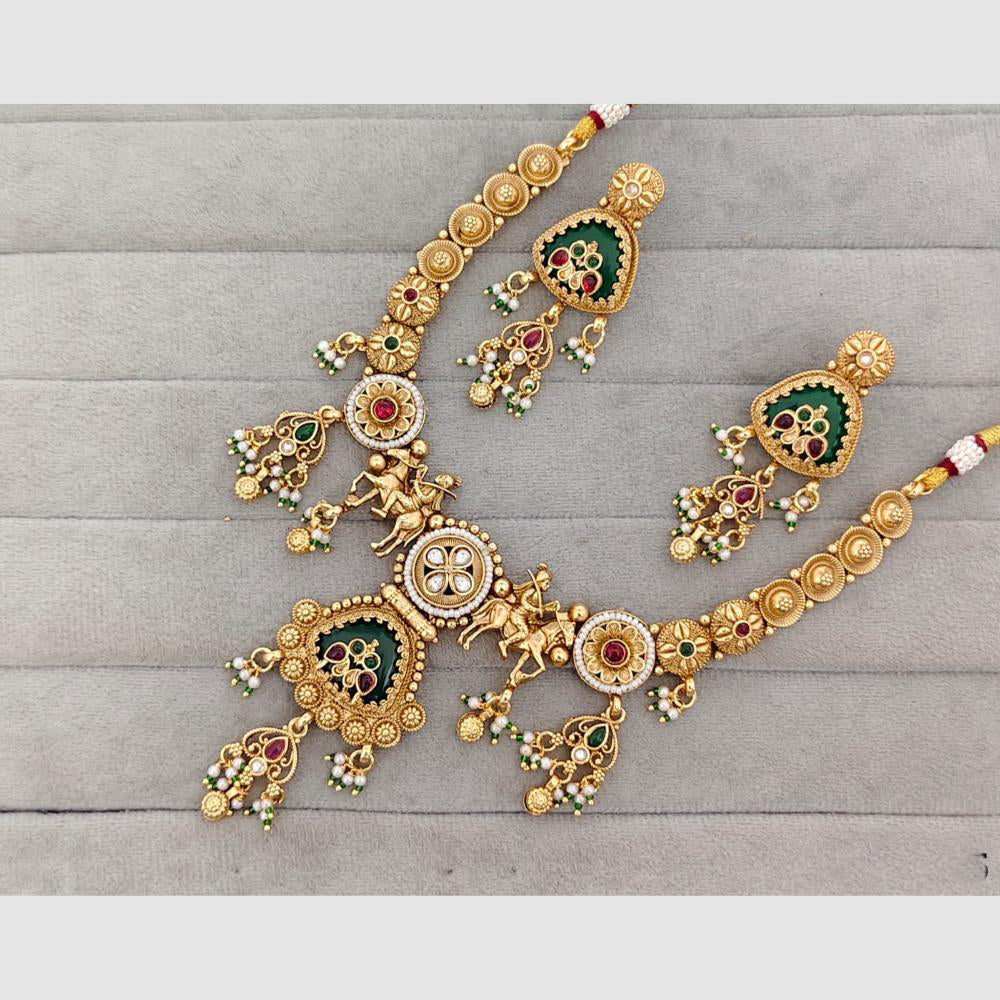 Rajwadi Collection Glam Pota Stone And Pearl Traditional Temple Necklace Set