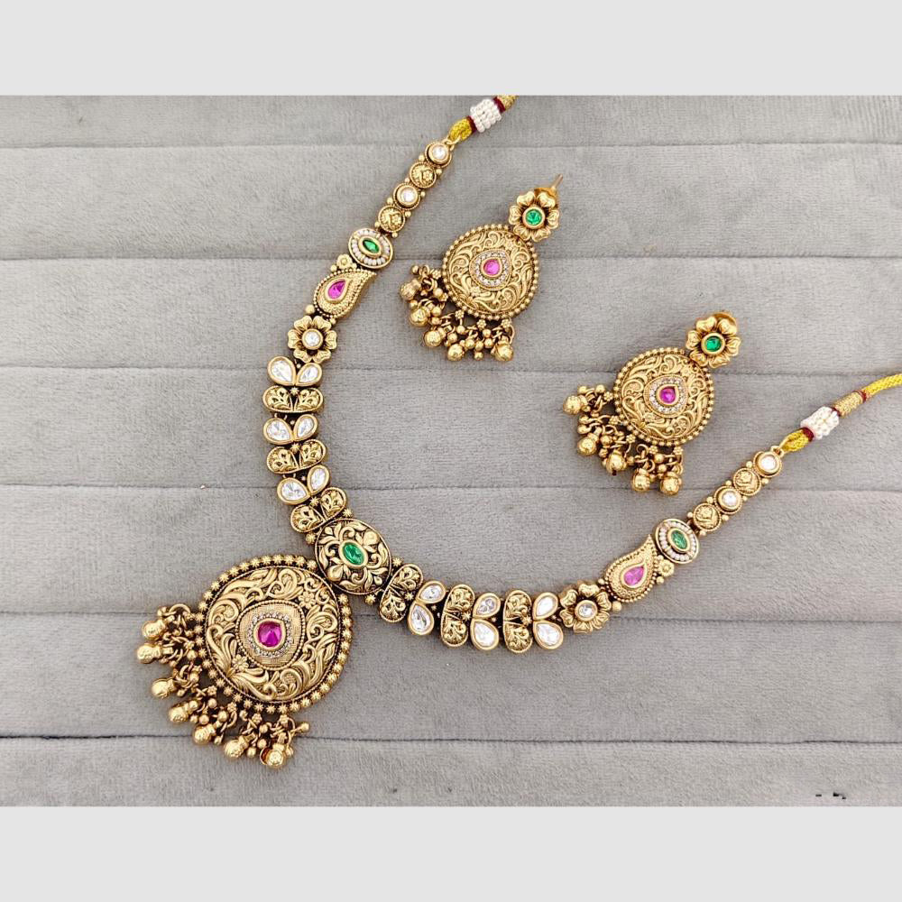 Rajwadi Collection Glam Pota Stone Beads And Pearl Designer Necklace Set