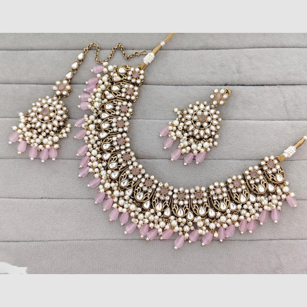 Rajwadi Collection Glam Pota Stone Beads And Pearl Designer Necklace Set