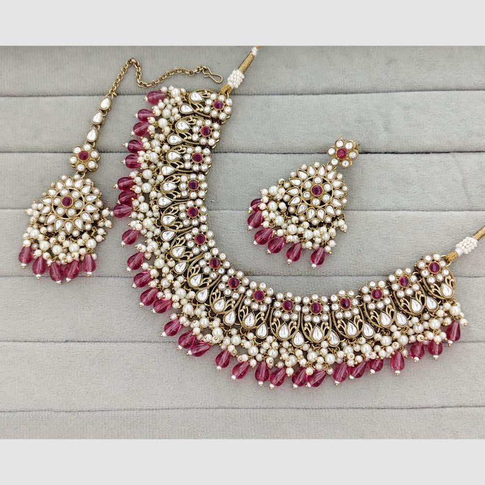 Rajwadi Collection Glam Pota Stone Beads And Pearl Designer Necklace Set