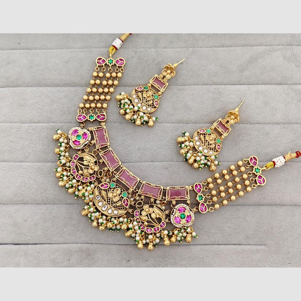 Rajwadi Collection Glam Pota Stone Beads And Pearl Designer Necklace Set