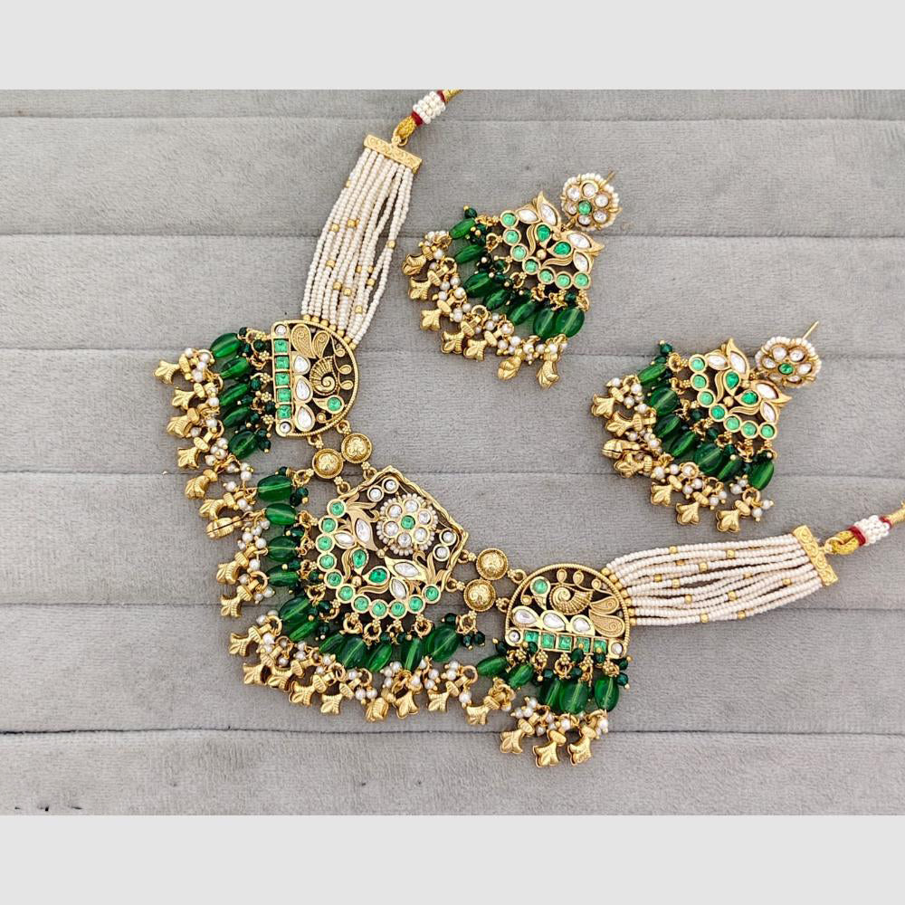 Rajwadi Collection Glam Pota Stone Beads And Pearl Designer Necklace Set