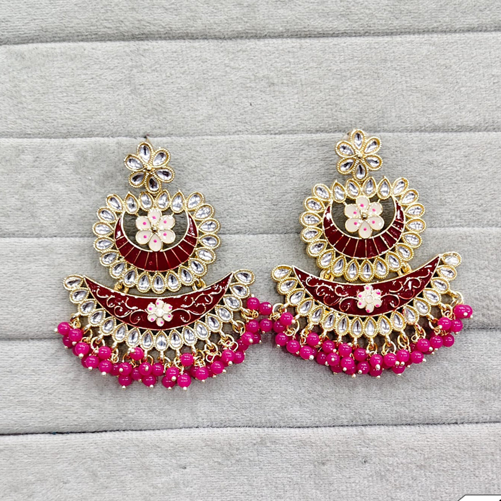 Rajwadi Collection Traditional Kundan Stone And Pearl Meenakari Dangler Earrings
