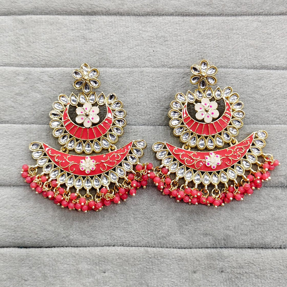 Rajwadi Collection Traditional Kundan Stone And Pearl Meenakari Dangler Earrings