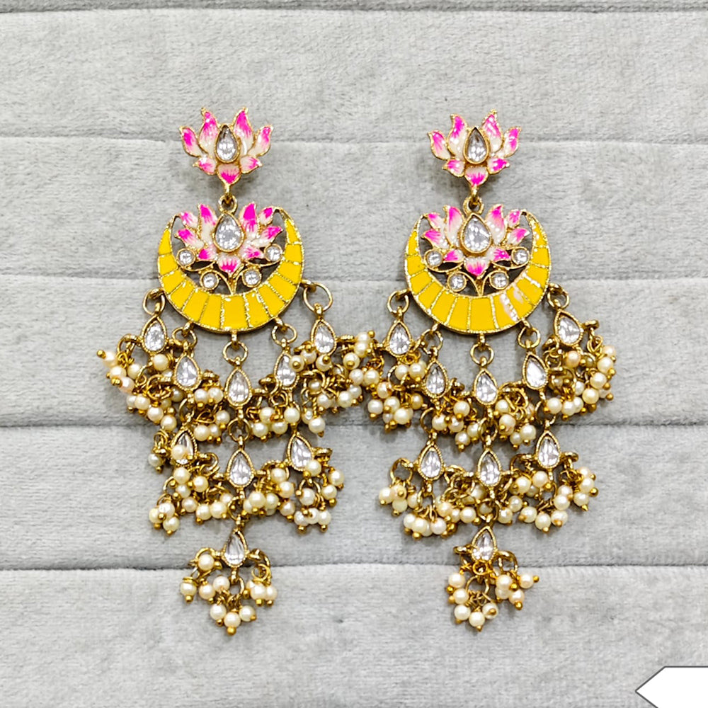 Rajwadi Collection Traditional Crystal Stone And Pearl Meenakari Dangler Earrings