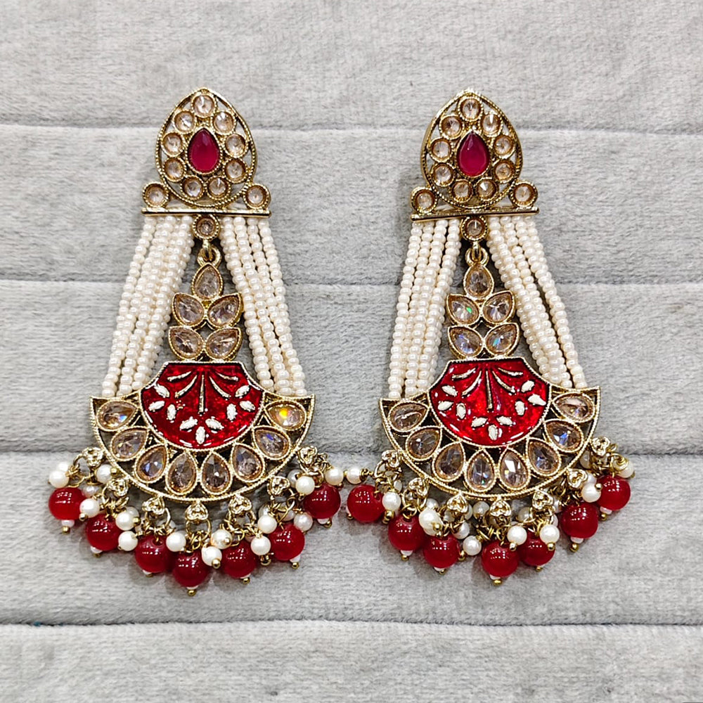 Rajwadi Collection Traditional Crystal Stone And Pearl Meenakari Dangler Earrings