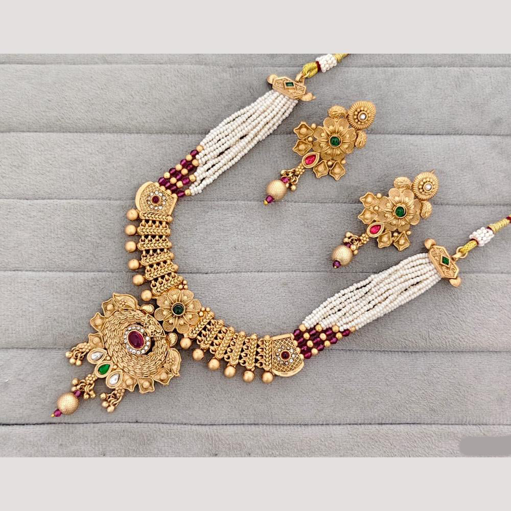 Rajwadi Collection Pota Stone Gold Plated Necklace Set