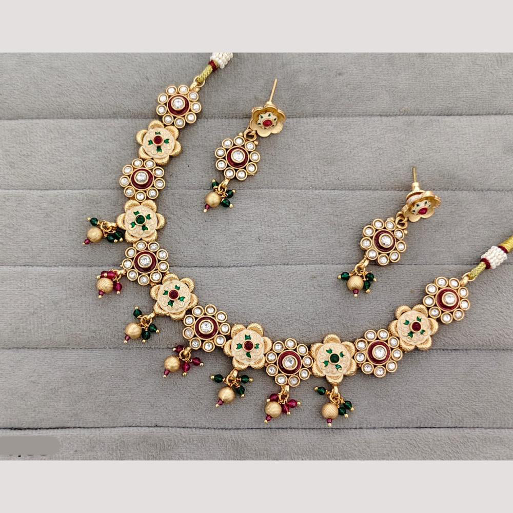 Rajwadi Collection Kundan Stone And Meenakari Gold Plated Necklace Set