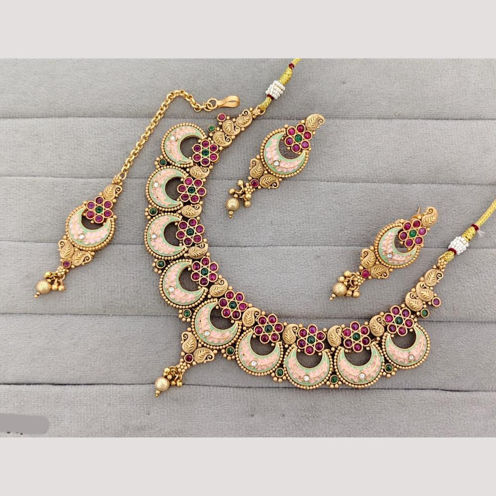 Rajwadi Collection Pota Stone Gold Plated Necklace Set