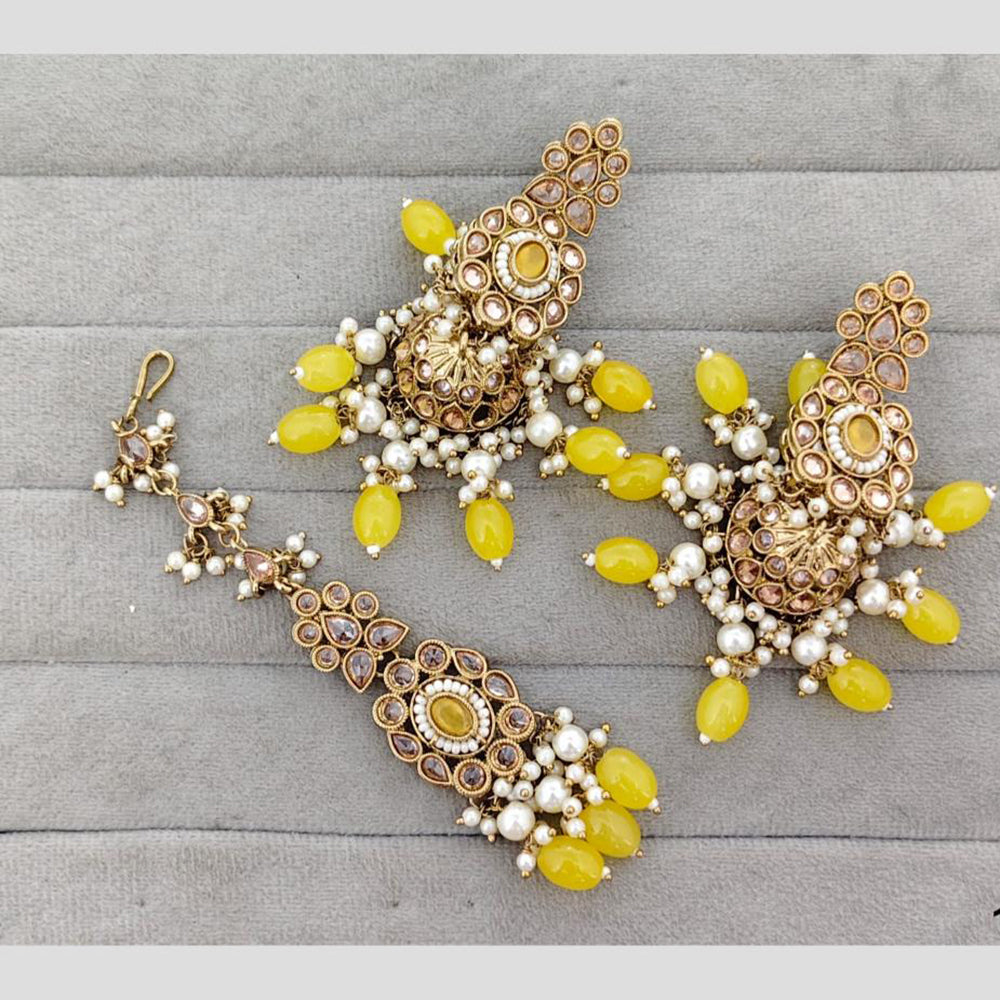 Rajwadi Collection Royal Crystal Stone And Pearl Designer Jhumki Earrings With Maangtikka
