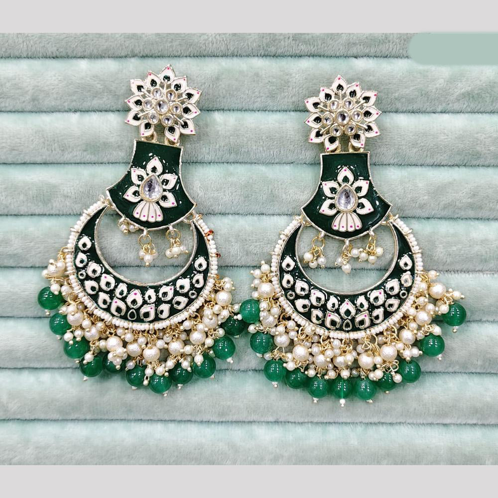 Rajwadi Collection Elegant Kundan Stone and Pearl Meenakari Dangler Earrings