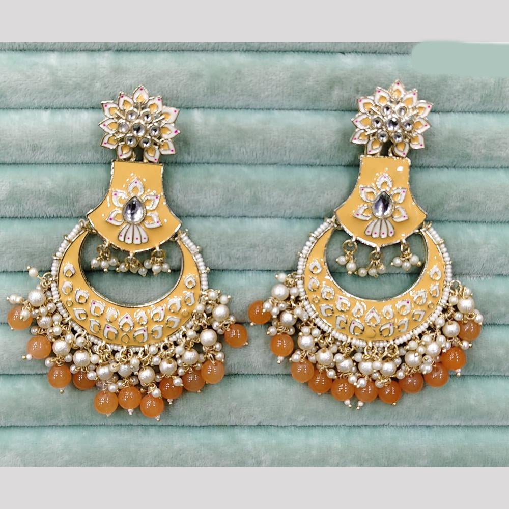 Rajwadi Collection Elegant Kundan Stone and Pearl Meenakari Dangler Earrings