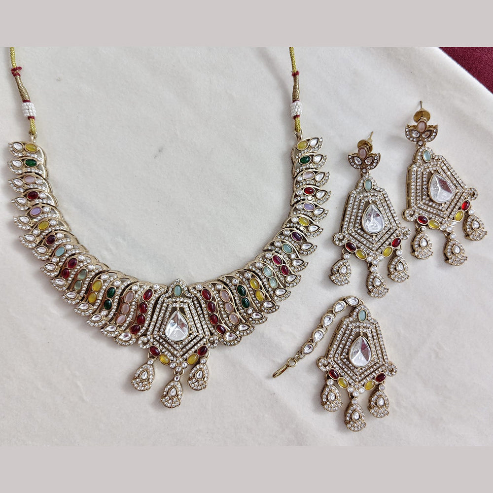 Rajwadi Collection Elegant Polki Kundan Stone Necklace Set