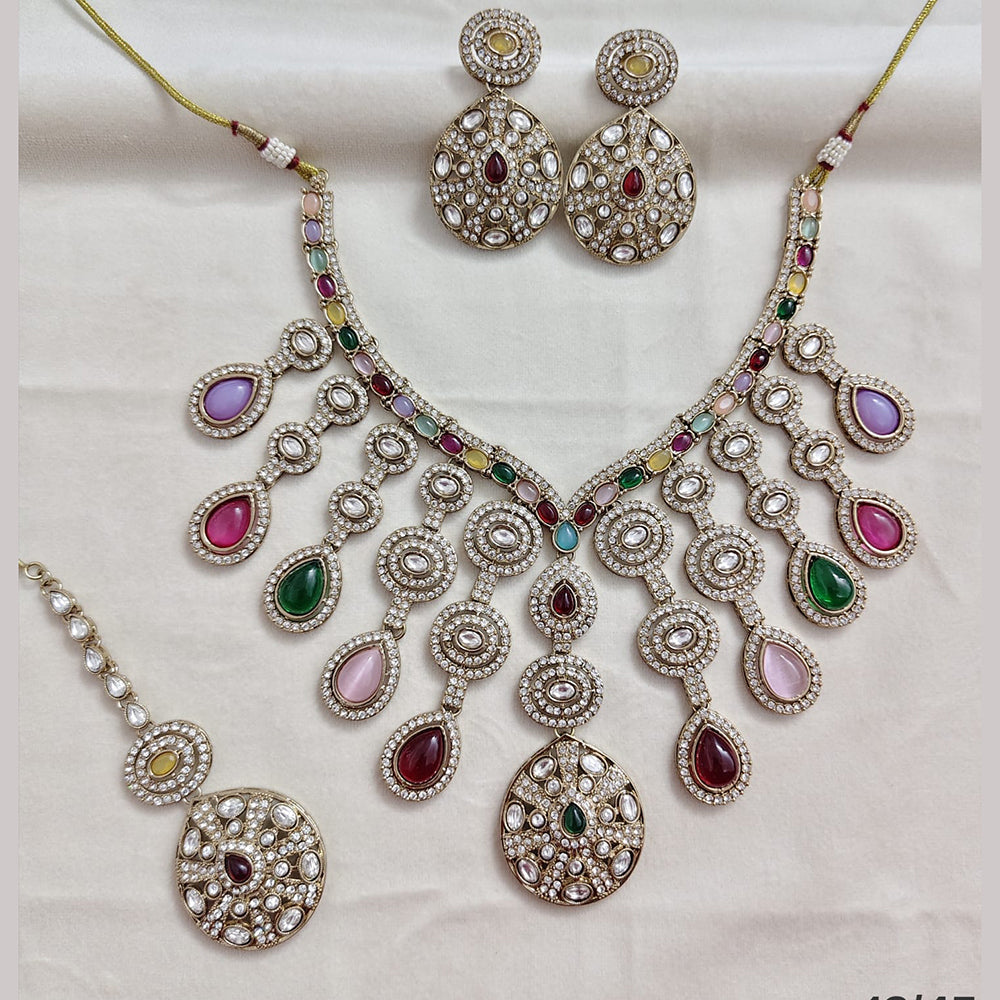 Rajwadi Collection Elegant Polki Kundan Stone Necklace Set