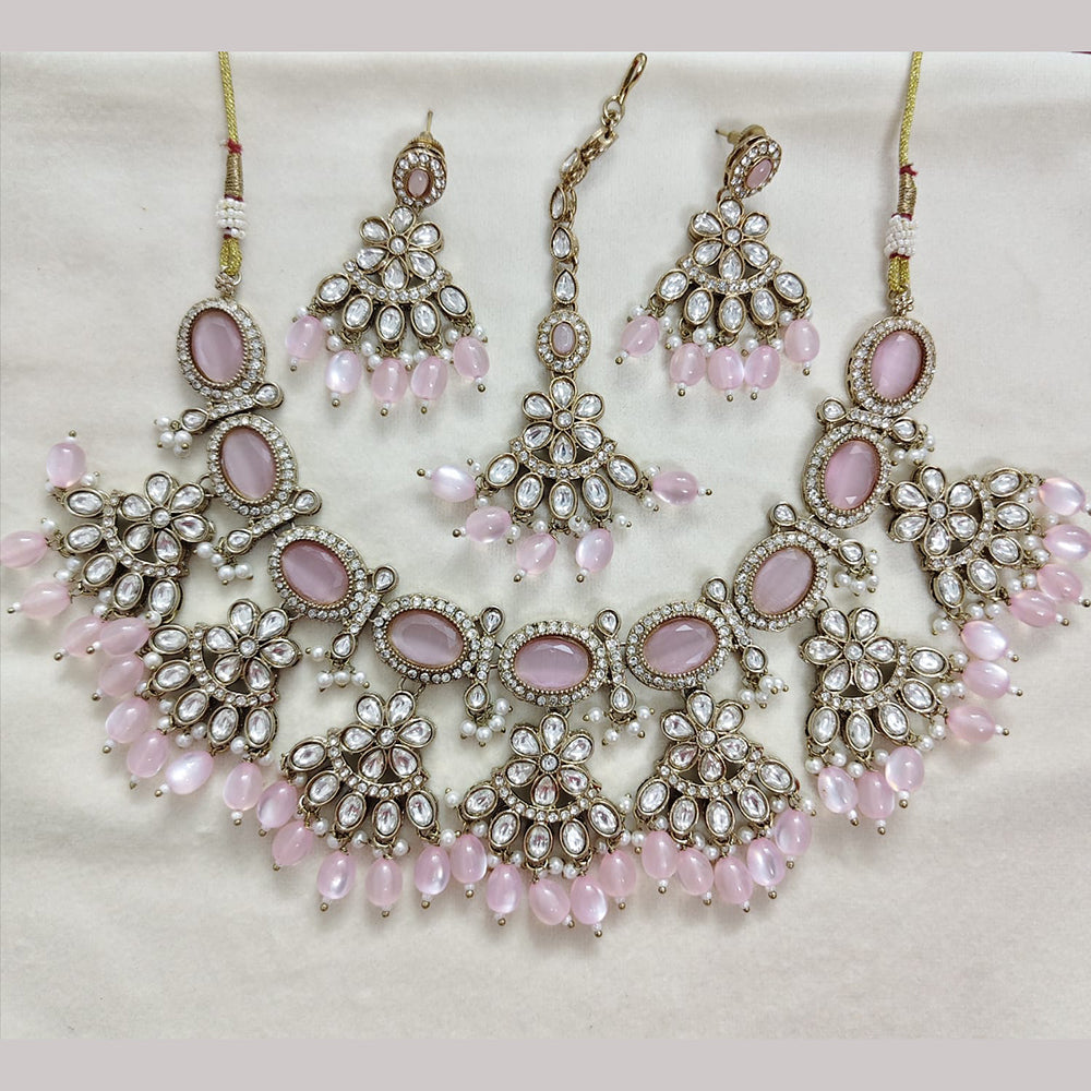 Rajwadi Collection Elegant Polki Kundan Stone And Beads Necklace Set
