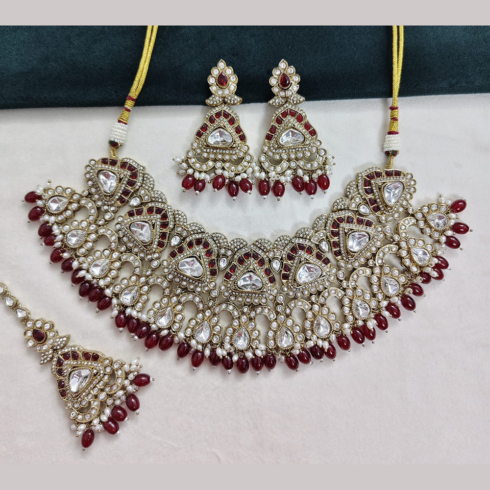 Rajwadi Collection Premium Pota Stone And Beads Necklace Set