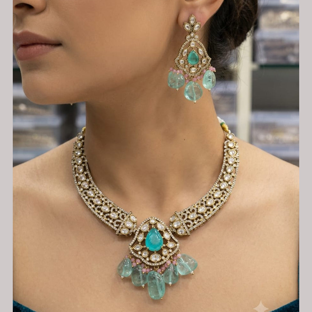 Rajwadi Collection Elegant Polki Kundan Stone And Beads Necklace Set
