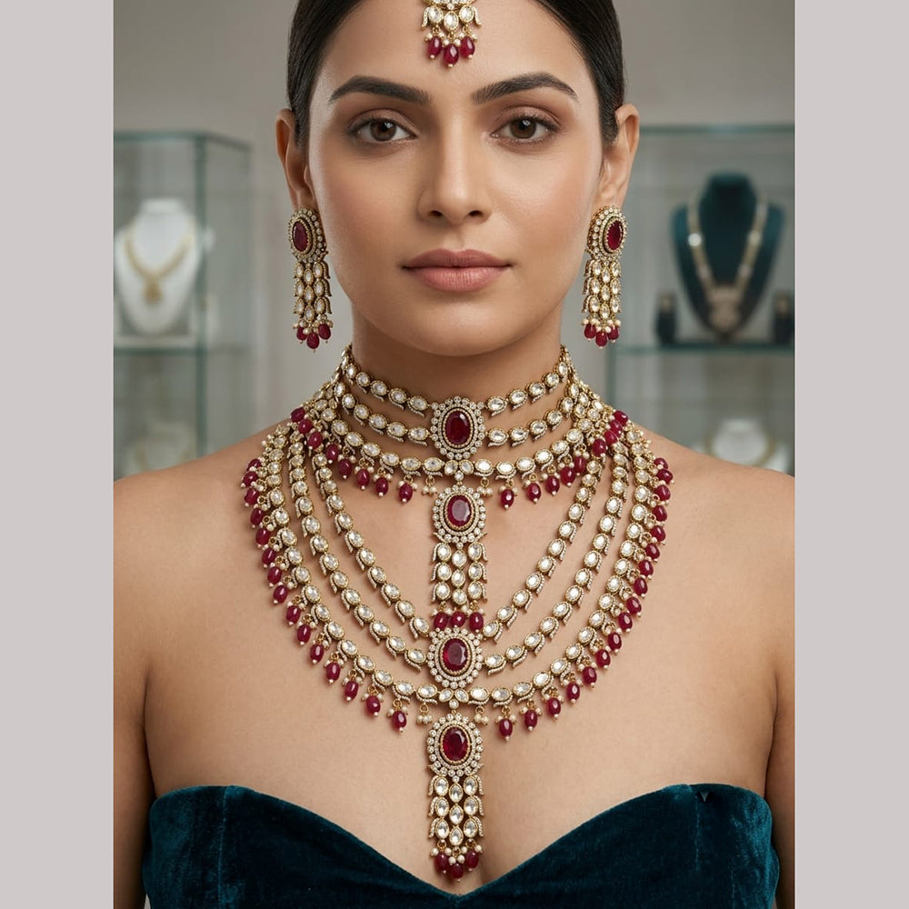 Rajwadi Collection Heavy Bridal Polki Kundan Stone And Beads Jewellery Set