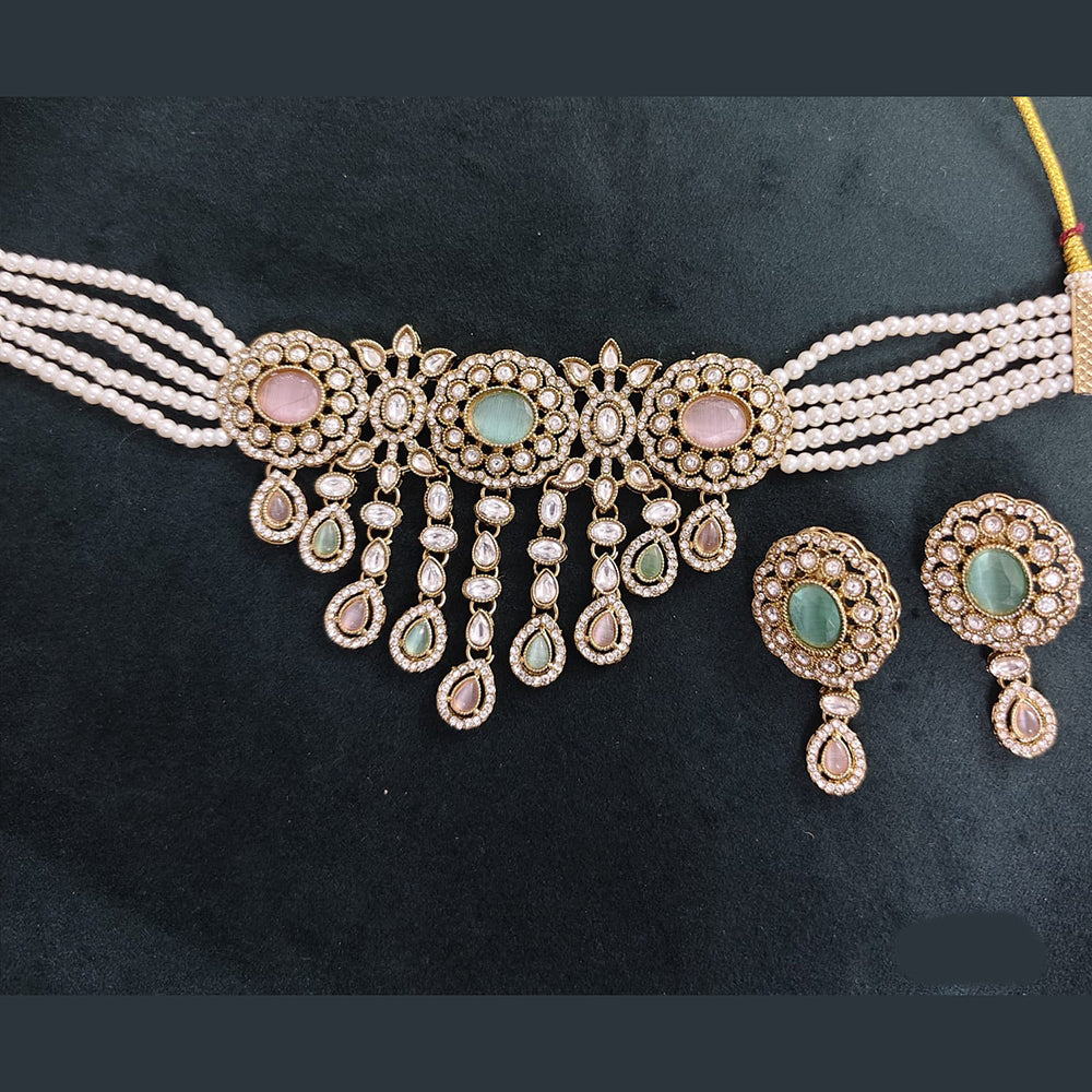 Rajwadi Collection Crystal Stone And Pearl Designer Choker Necklace Set for Women