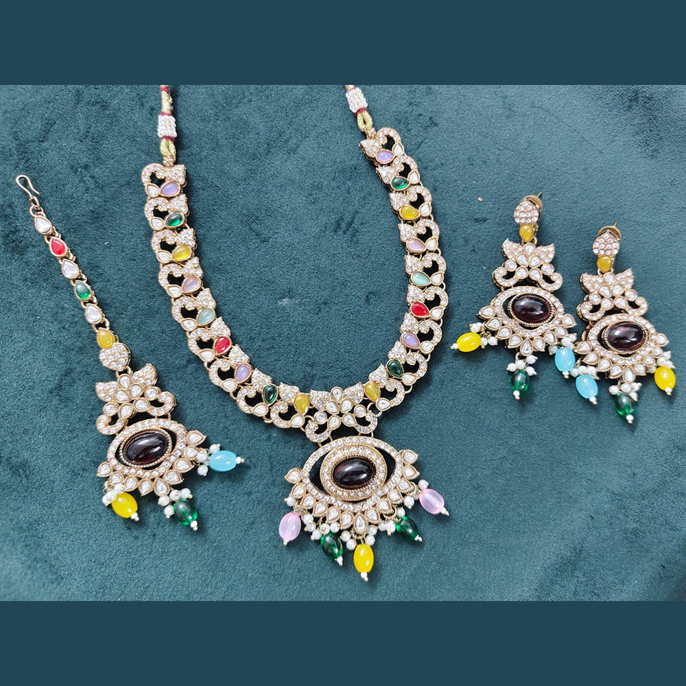 Rajwadi Collection Elegant Pota Stone Pearl And Beads Necklace Set
