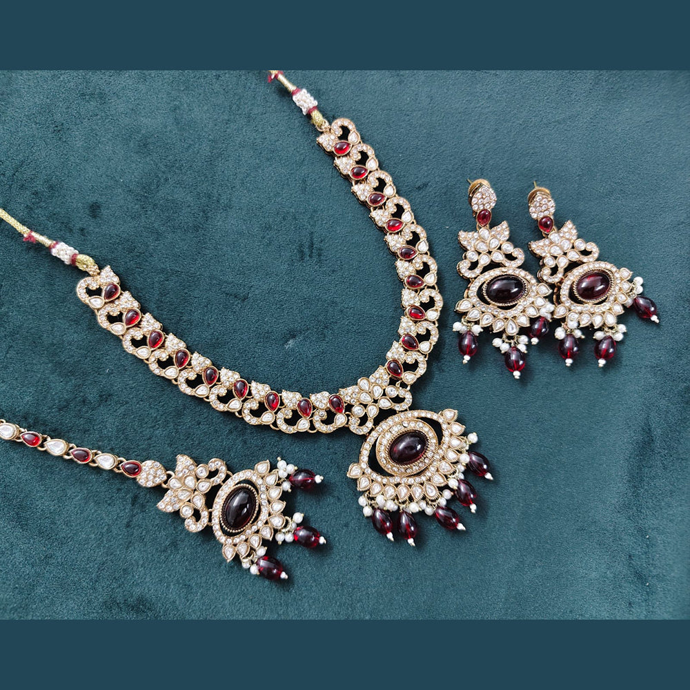 Rajwadi Collection Elegant Pota Stone Pearl And Beads Necklace Set