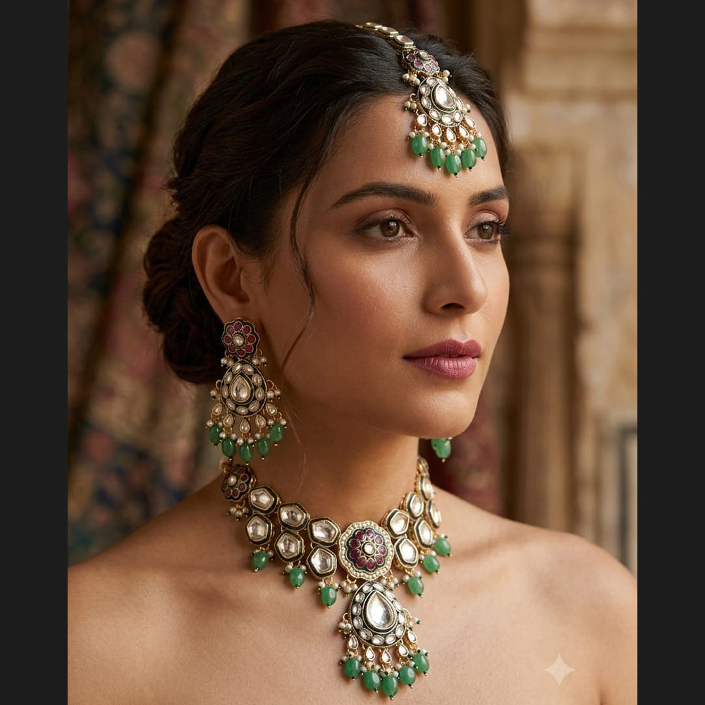 Rajwadi Collection Elegant Pota Stone Pearl And Beads Necklace Set