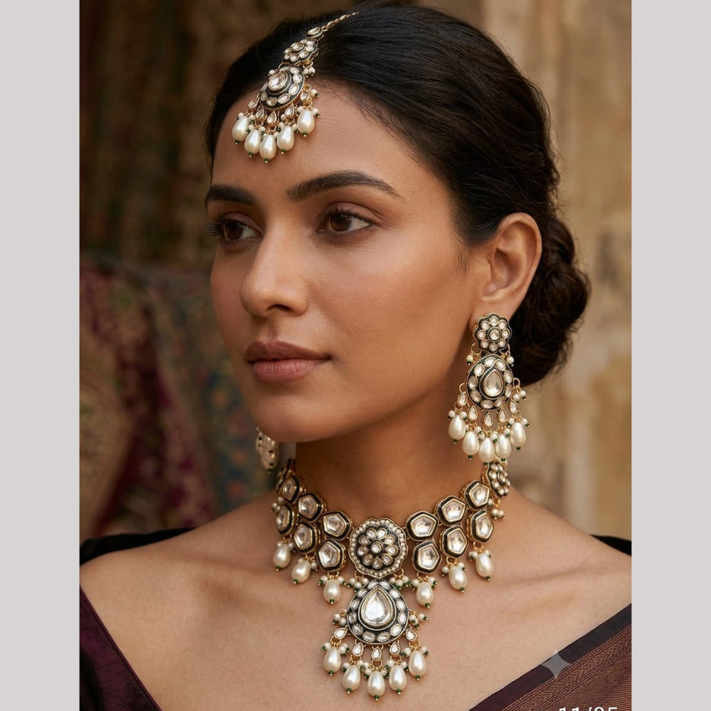 Rajwadi Collection Elegant Pota Stone Pearl And Beads Necklace Set