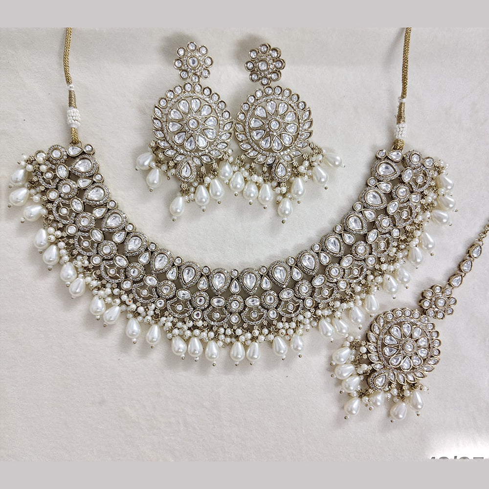 Rajwadi Collection Elegant Pota Stone Pearl And Beads Necklace Set
