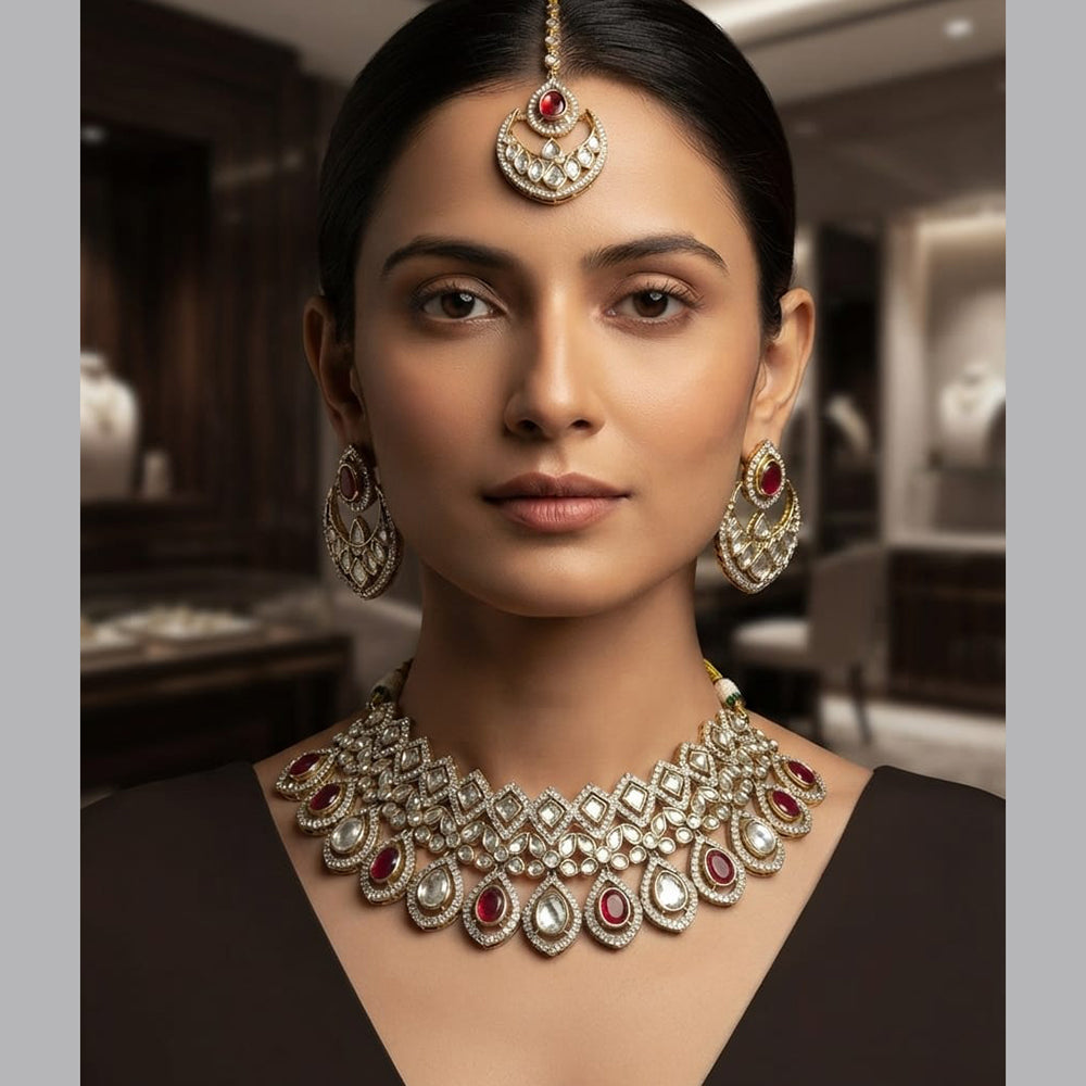 Rajwadi Collection Designer Polki Kundan Choker Necklace Set