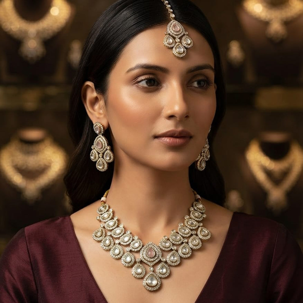 Rajwadi Collection Designer Polki Kundan Necklace Set