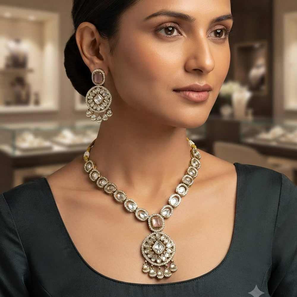 Rajwadi Collection Designer Polki Kundan Necklace Set