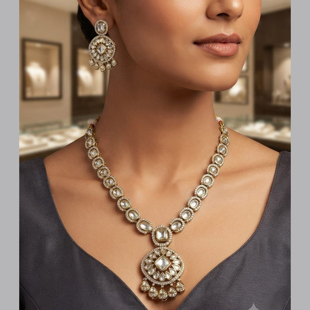 Rajwadi Collection Designer Polki Kundan Necklace Set