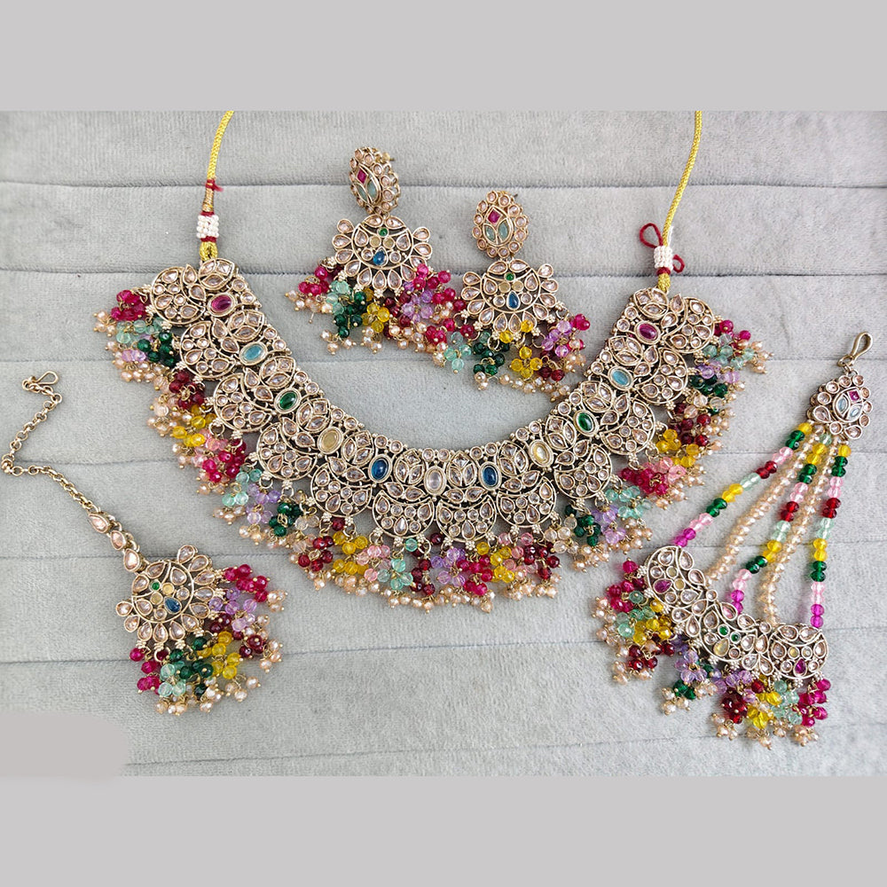Rajwadi Collection Luxury Crystal Stone And Pearl Necklace Set