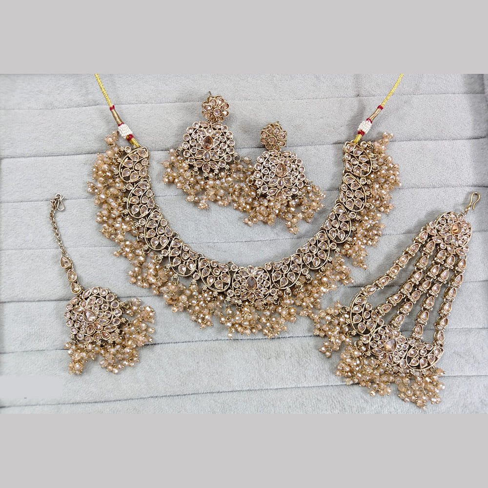 Rajwadi Collection Luxury Crystal Stone And Pearl Necklace Set